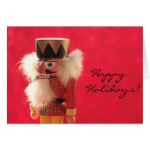 nutcracker on red Christmas card
