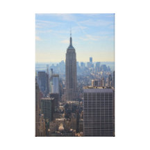 NY City Skyline Empire State Building, World Trade Stretched Canvas Print