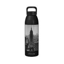 NY City Skyline Empire State Building, WTC BW Reusable Water Bottles
