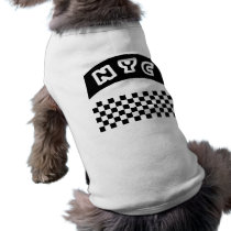 NYC Cutout With Taxi Chequerboard And Banner Dog Tee