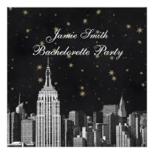 NYC ESB Skyline Etched Black Starry Bachelorette Invite