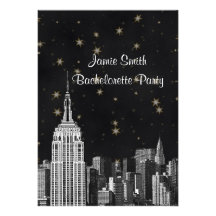 NYC ESB Skyline Etched Black Starry Bachelorette V Personalised Invites