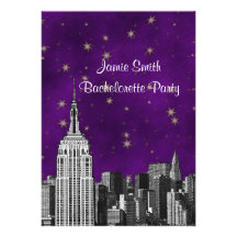 NYC ESB Skyline Etched Purpl Starry Bachelorette V Custom Announcement