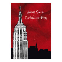 NYC ESB Skyline Silhouette Red Strry2 Bachelorette Custom Announcement