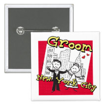NYC Groom Pinback Buttons