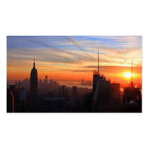NYC skyline at sunset, Blue, Gold, Orange sky Business Cards