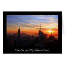 NYC skyline at sunset, Blue, Gold, Orange sky Greeting Card