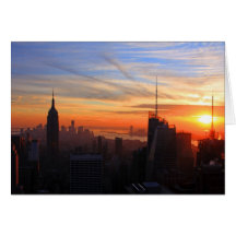 NYC skyline at sunset, Blue, Gold, Orange sky Greeting Cards