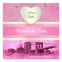 NYC Skyline Brooklyn Bridge Boat 5H Bachelorette Personalised Invitations