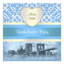 NYC Skyline Brooklyn Bridge Boat 6H Bachelorette Personalized Announcement