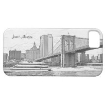 NYC Skyline Brooklyn Bridge Boat Etched Look #3