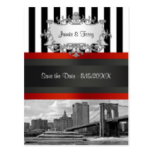 NYC Skyline Brooklyn Bridge, Boat Invitation Suite Post Card