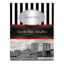 NYC Skyline Brooklyn Bridge, Boat P Save the Date Post Card