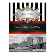 NYC Skyline Brooklyn Bridge, Boat Save the Date Postcard