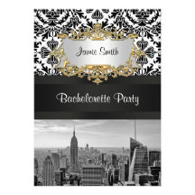 NYC Skyline BW 431 Damask Bachelorette Party V Personalized Invites