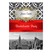 NYC Skyline BW 432 Damask Bachelorette Party V Invitations
