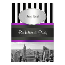 NYC Skyline BW Blk Wht Strp Purple P Bachelorette Announcement