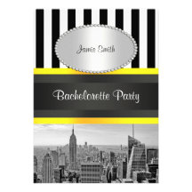 NYC Skyline BW Blk Wht Strp Yellow P Bachelorette Personalized Announcements