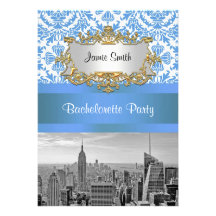NYC Skyline BW D4 Damask Bachelorette Party V Personalised Announcement