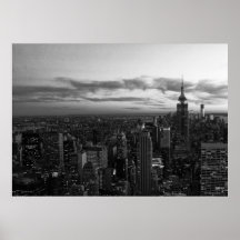 NYC Skyline, ESB WTC at Sunset BW Print