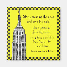 NYC Skyline Etched ESB Checkerd Taxi Save the Date Fridge Magnets