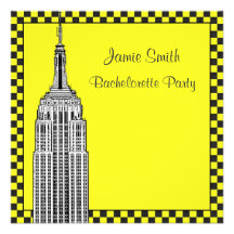 NYC Skyline Etched ESB Chequered Taxi Bachelorette Custom Invites