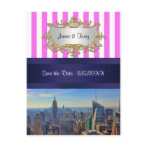 NYC Skyline Pink White Stripe Save the Date