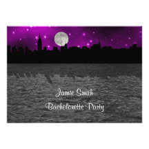 NYC Skyline Silhouette Moon Purple Bachelorette Announcements