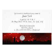 NYC Skyline Silhouette Moon Red Bachelorette Invites