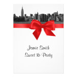 NYC Wide Skyline Etched BW Red Sweet Sixteen Announcements