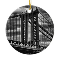 NYC's Manhattan Bridge BW 2 sided A1 Ornament