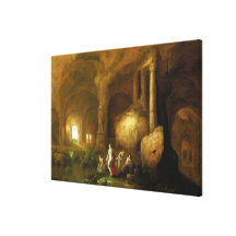 Nymphs Bathing by Classical Ruins Stretched Canvas Print