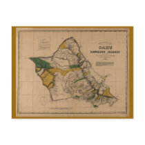 Oahu, 1881, Vintage Hawaii Map Postcard