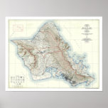Oahu Hawaii Topographical Map 1938 posters