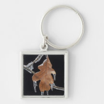 Oak Leaf with Ice Sickles After Ice Storm ; Key Chain