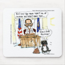 Obama & Bo Satirical Cartoon Gifts Tees & Cards Mousemat