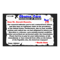 Obama Care: Satement Of Denial! Stickers