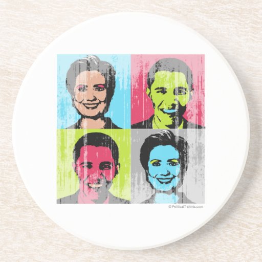 Obama Clinton Warhol Faded.png Drink Coasters
