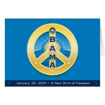 Obama GoldStar Peace, 1-20-09 Card, on blue