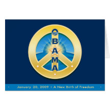 Obama GoldStar Peace, 1-20-09 Card, on Royal Blue