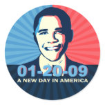 Obama Inauguration Portrait New Day in America Round Stickers