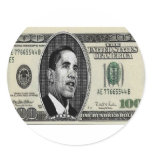 Obama on $100 bill round sticker