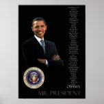 Obama Poster - list of all 44 presidents posters