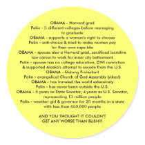 OBAMA v. PALIN Round Sticker