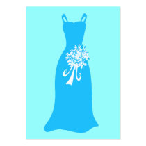 Ocean blue dress with bouquet business cards