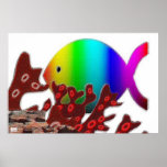 Ocean Christian Fish Symbol - Single fish posters