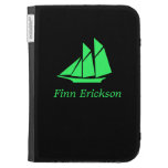 Ocean Glow_Green-on-Black Clipper Ship_personalize Kindle Keyboard Case