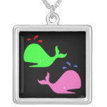 Ocean Glow_Pink & Green on Black Whales Custom Necklace