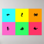 Ocean Glow_six panel, multi-colour, Multi-Icon posters