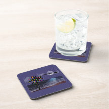 Ocean Moonlight Christmas Holiday & Santa Drink Coaster